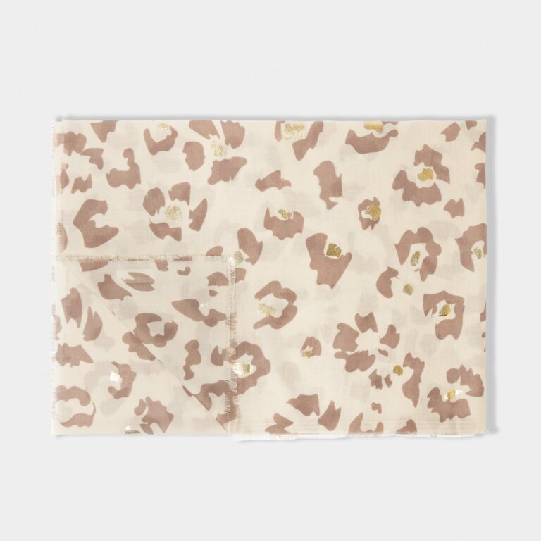 Katie Loxton Foil Printed Scarf Abstract Flower Light Taupe/Gold Foil