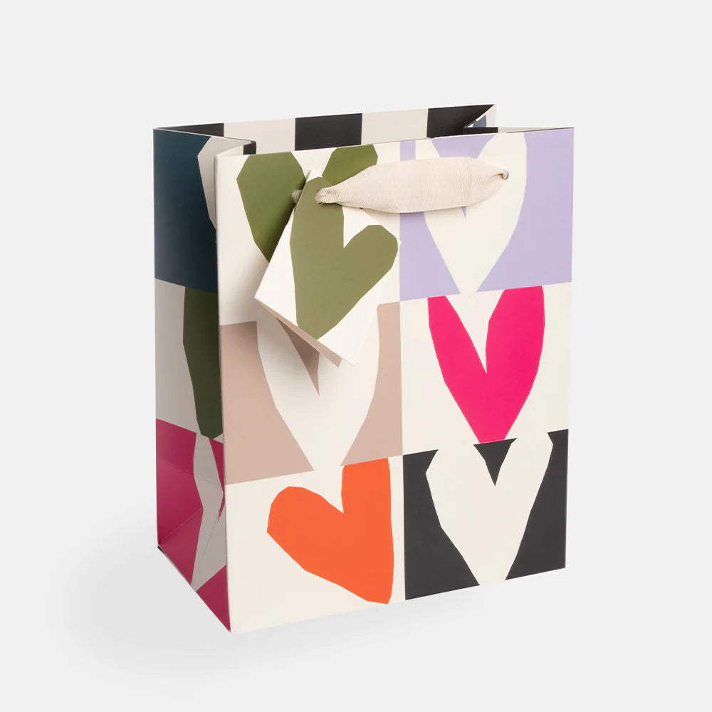 Caroline Gardner Multi Checkmate Heart Print Medium Gift Bag