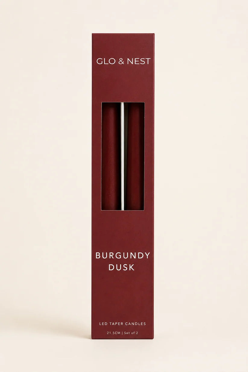 Glo & Nest Burgundy Dusk LED Taper Candles Set of 2