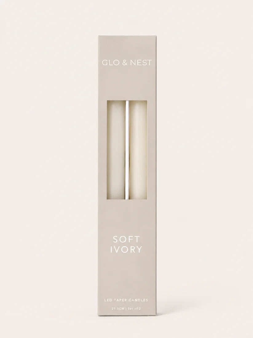 Glo & Nest Soft Ivory LED Taper Candles Set of 2