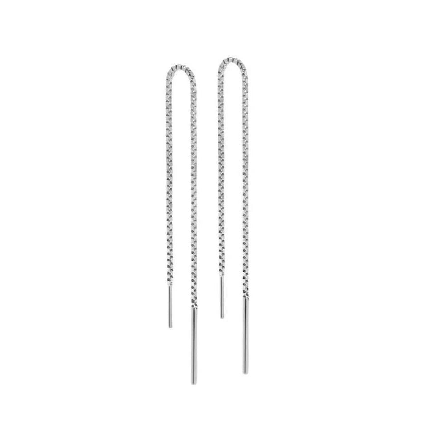 Gold Trip Chain Threader Earring Rhodium Plated Sterling Silver