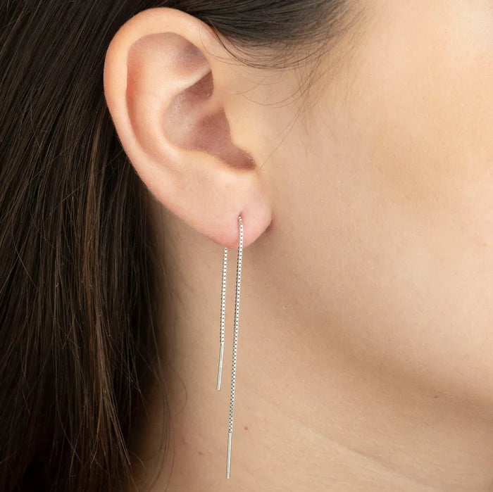 Gold Trip Chain Threader Earring Rhodium Plated Sterling Silver