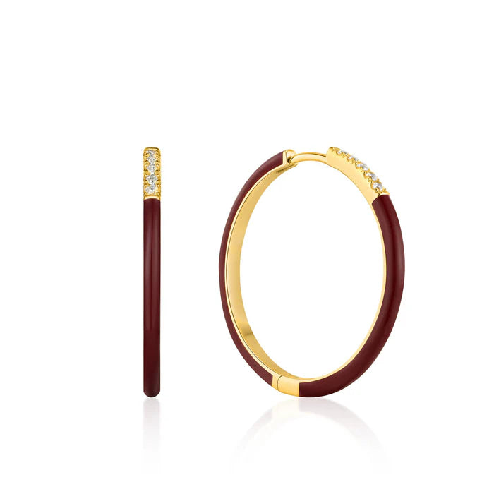 Gold Trip Enamel Hoop Earring Claret 18k Gold Sterling Silver