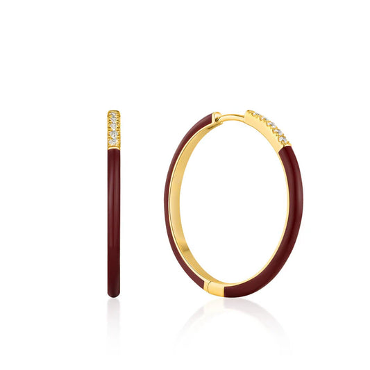 Gold Trip Enamel Hoop Earring Claret 18k Gold Sterling Silver