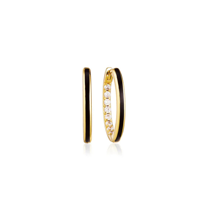 Gold Trip Enamel Hoop Earrings Black 18k Gold Plated Sterling Silver