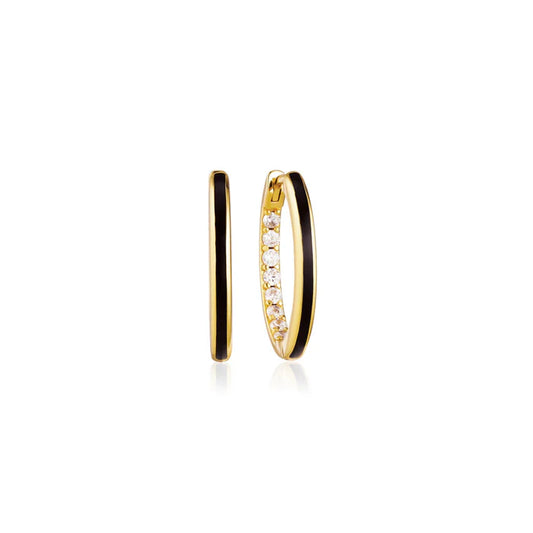 Gold Trip Enamel Hoop Earrings Black 18k Gold Plated Sterling Silver