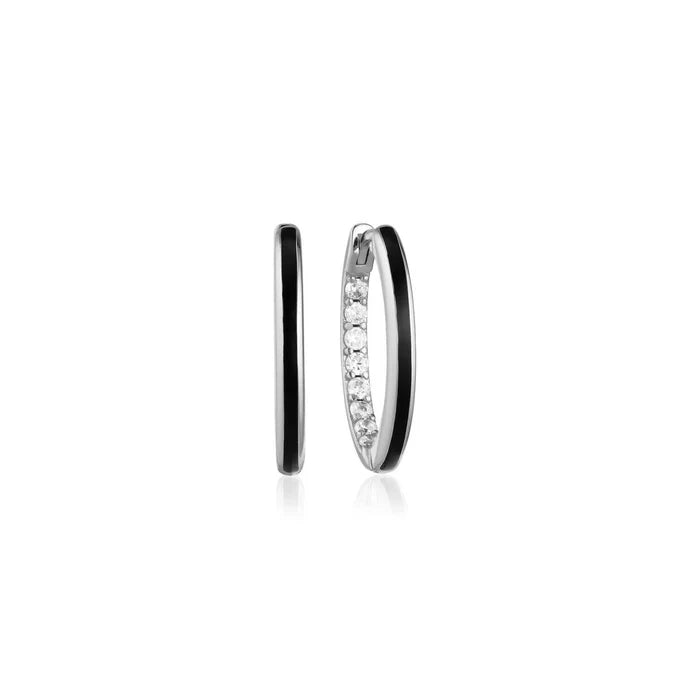 Gold Trip Enamel Hoop Earrings Black Sterling Silver
