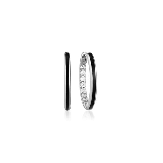 Gold Trip Enamel Hoop Earrings Black Sterling Silver