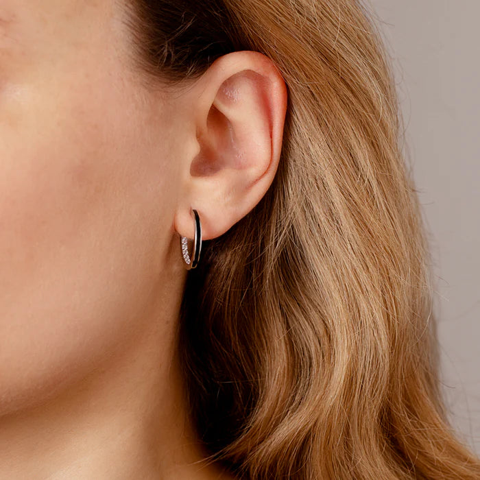 Gold Trip Enamel Hoop Earrings Black Sterling Silver