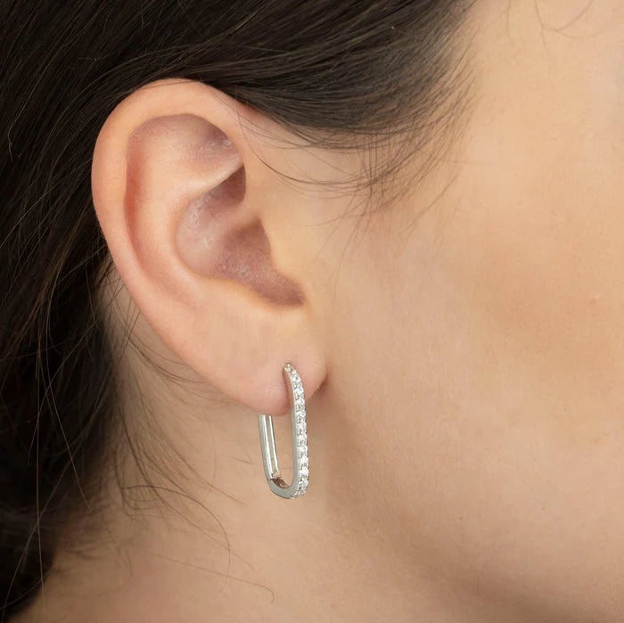 Gold Trip Large Crystal U Hoop Earring Rhodium Plated Sterling Silver