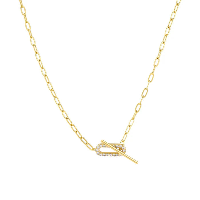 Gold Trip Paperclip Toggle Necklace Gold Plated Sterling Silver