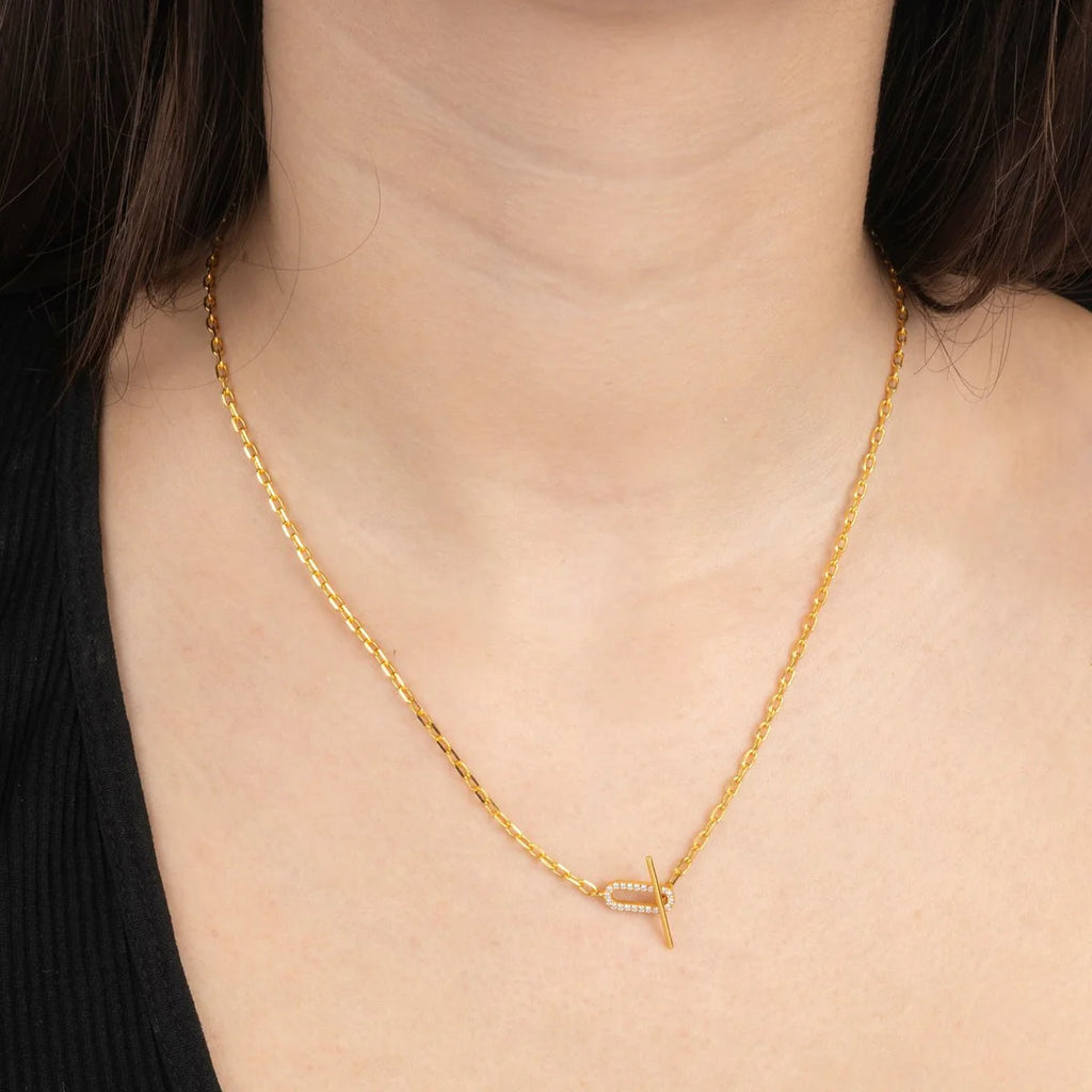 Gold Trip Paperclip Toggle Necklace Gold Plated Sterling Silver