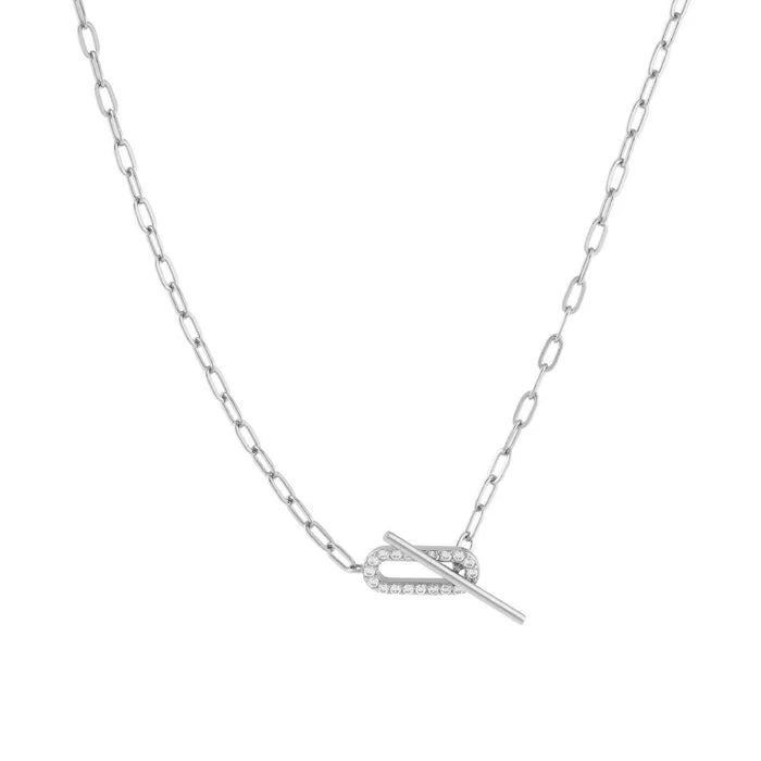 Gold Trip Paperclip Toggle Necklace Rhodium Plated Sterling Silver