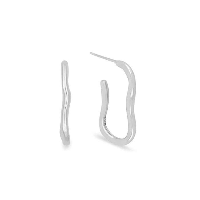 Gold Trip Ripple Hoop Earrings Rhodium Plated Sterling Silver