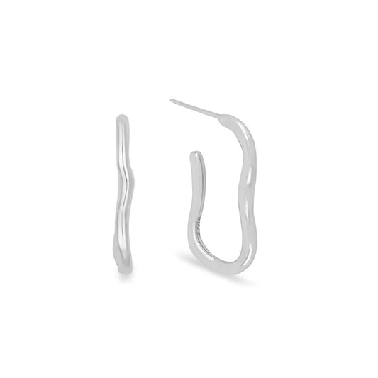 Gold Trip Ripple Hoop Earrings Rhodium Plated Sterling Silver