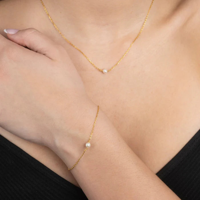 Gold Trip Single Pearl Bracelet Rhodium Gold Plated Sterling Silver