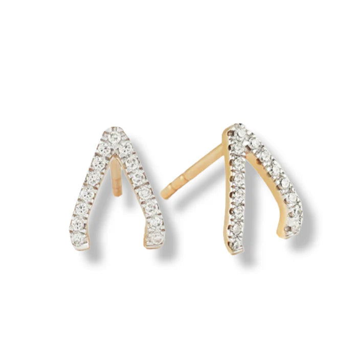Gold Trip Sparkling Wishbone Earrings Gold Plated Sterling Silver