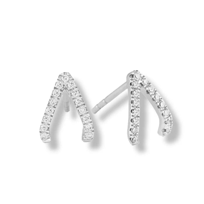 Gold Trip Sparkling Wishbone Earrings Rhodium Plated Sterling Silver