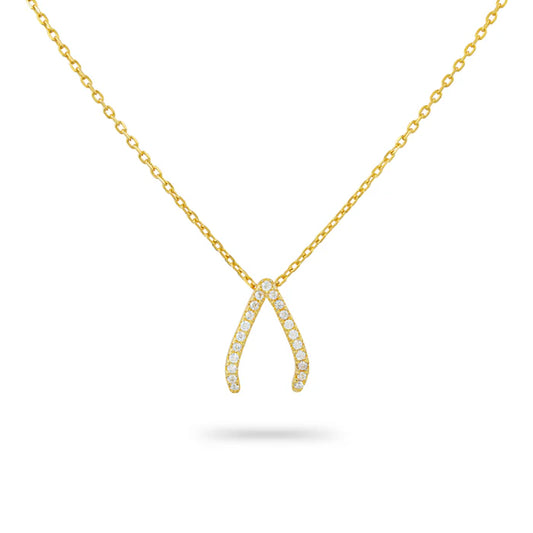 Gold Trip Sparkling Wishbone Necklace Gold Plated Sterling Silver