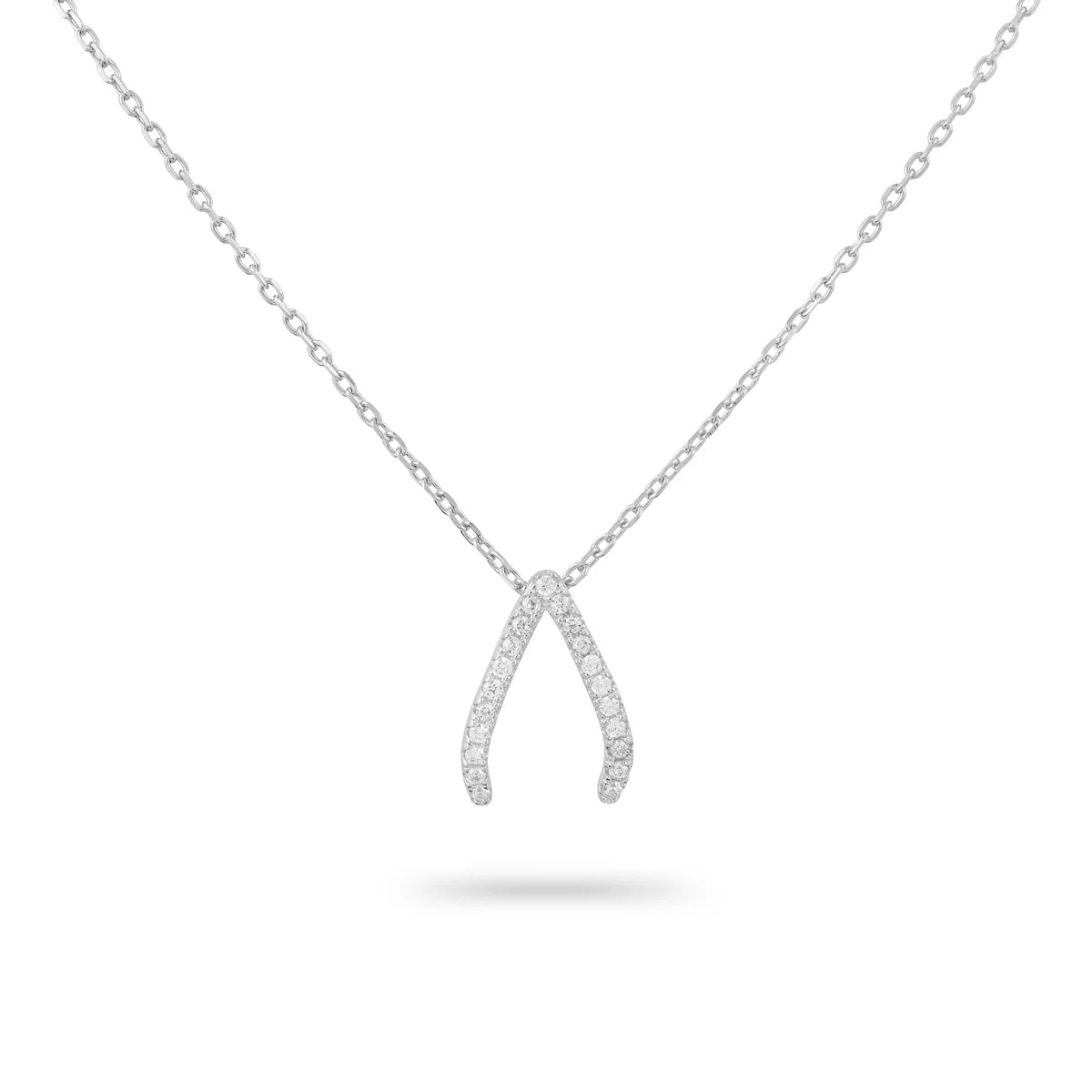 Gold Trip Sparkling Wishbone Necklace Rhodium Plated Sterling Silver