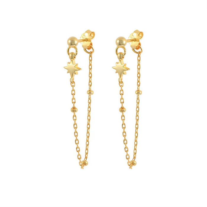 Gold Trip Star Chain Drop Earrings Gold Plated Sterling Silver