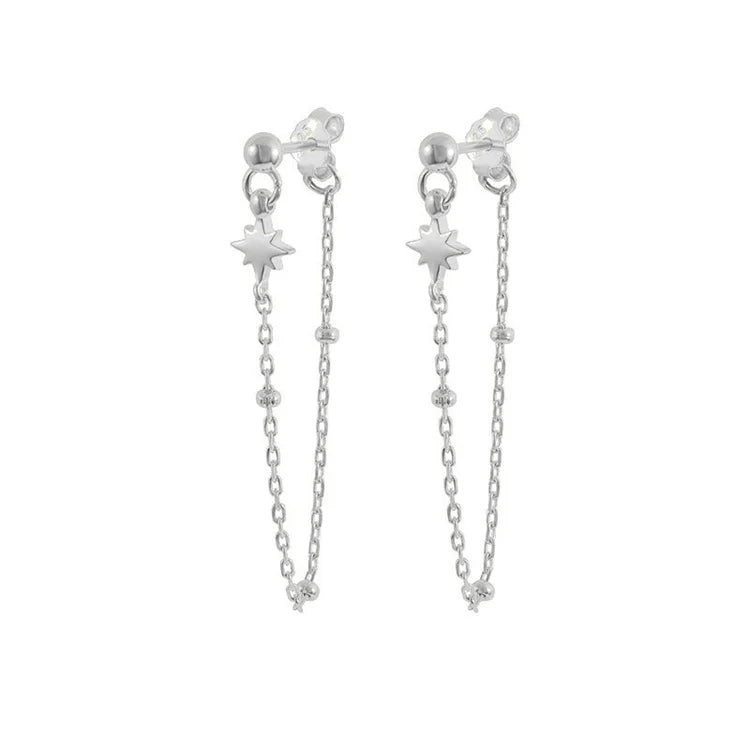 Gold Trip Star Chain Drop Earrings Rhodium Plated Sterling Silver