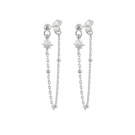Gold Trip Star Chain Drop Earrings Rhodium Plated Sterling Silver