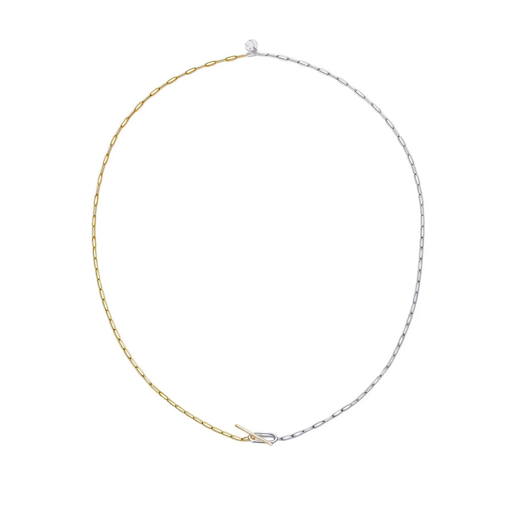 Gold Trip Two Tone Paperclip Toggle Necklace 18K Gold Plated and Rhodium Plated Sterling Silver