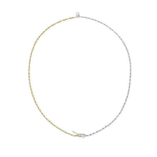 Gold Trip Two Tone Paperclip Toggle Necklace 18K Gold Plated and Rhodium Plated Sterling Silver