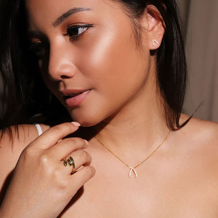Gold Trip Sparkling Wishbone Earrings Gold Plated Sterling Silver