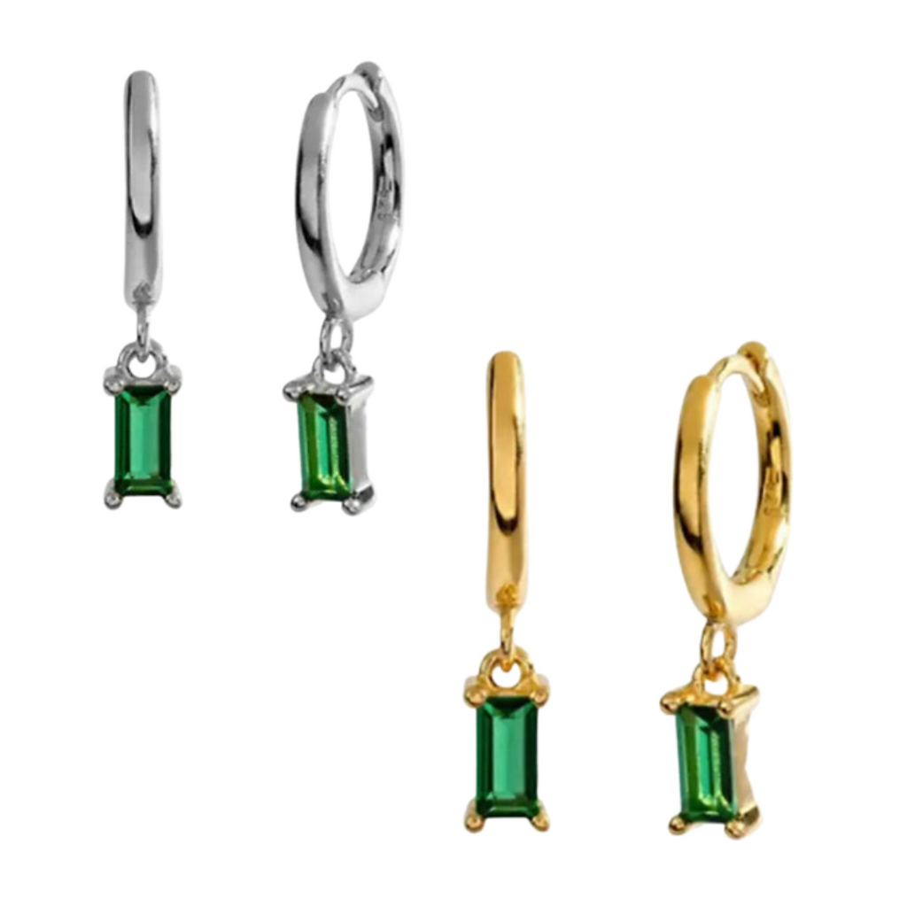 She Is Beautiful Green Glass Huggies Silver
