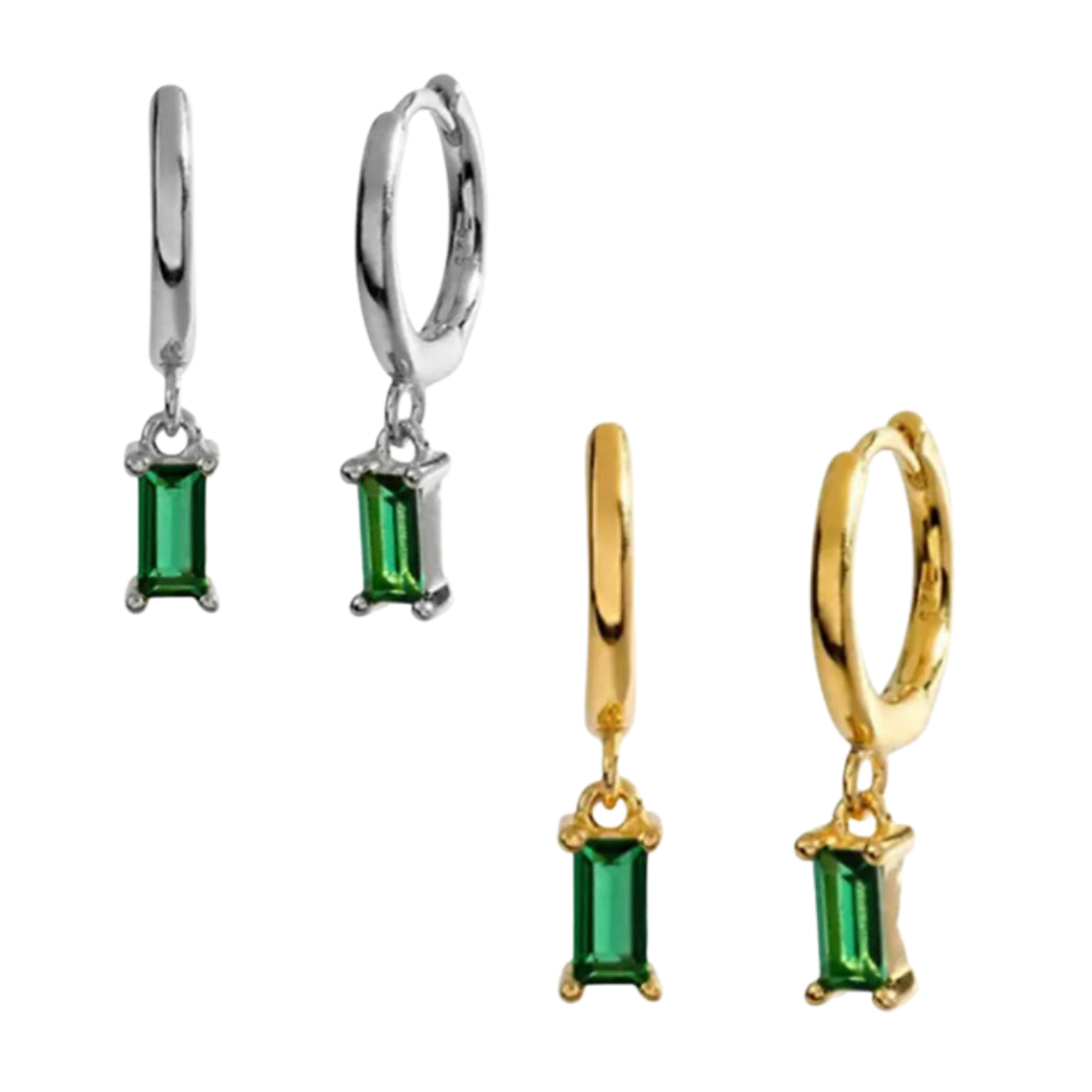 She Is Beautiful Green Glass Huggies Silver