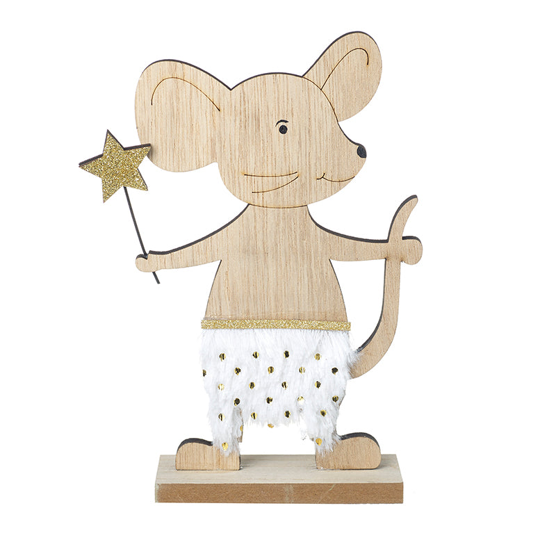 Christmas Wooden Mouse Holding Gold Star