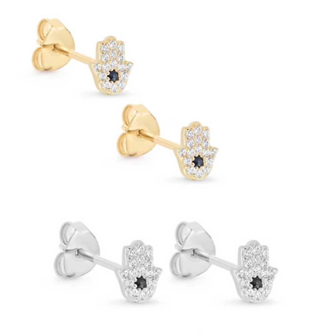 She Is Beautiful Hamsa Hand Stud Set Silver