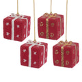 Hanging Papier Mache Christmas Present Red Set of 4