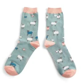 Miss Sparrow Sheep Family Socks Duck Egg