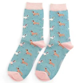 Miss Sparrow Sausage Dog & Spots Socks Duck Egg