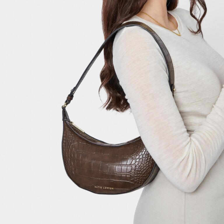 Katie Loxton Marni Faux Croc Small Shoulder Bag Chocolate
