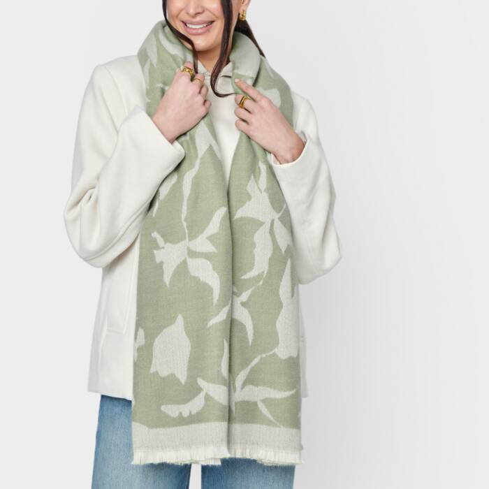Katie Loxton Printed Blanket Scarf Abstract Floral Sage/Off White