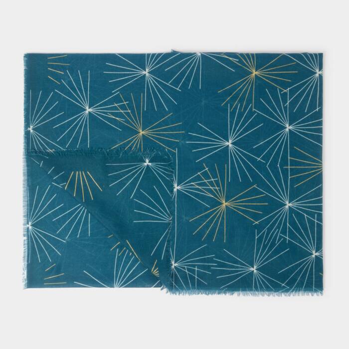 Katie Loxton Printed Foil Scarf Starburst Teal/Off White/Gold Foil