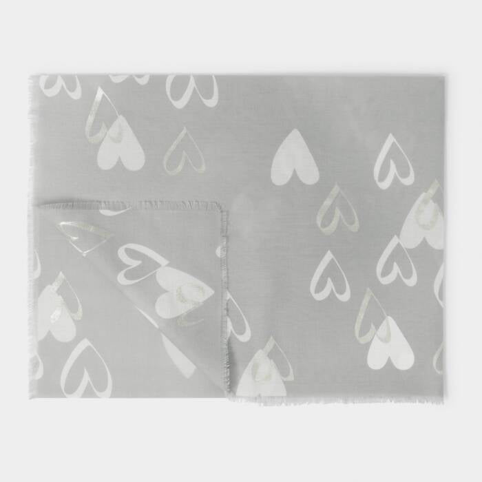 Katie Loxton Printed Foil Scarf Heart Pale Grey/White/Silver Foil