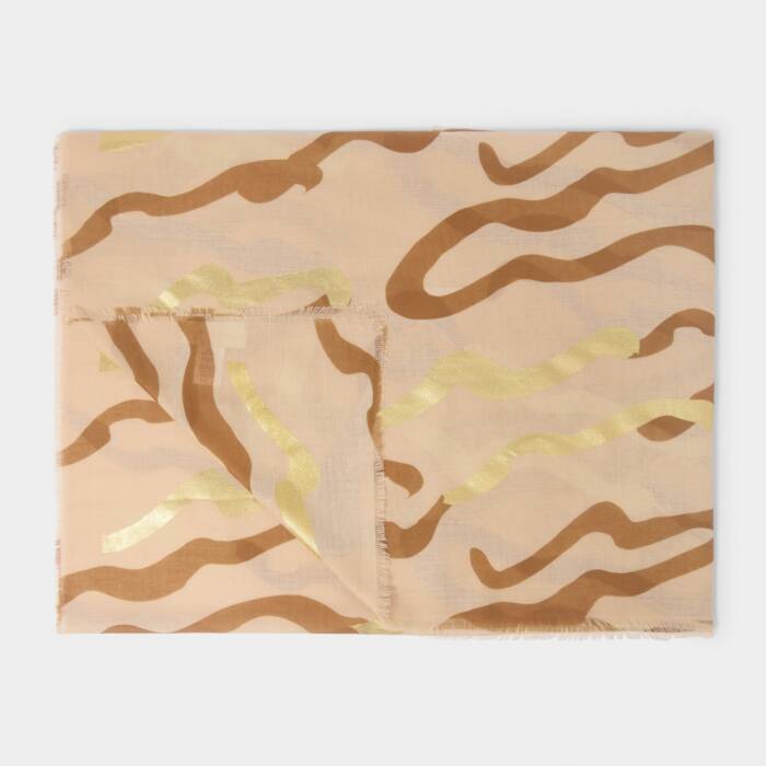 Katie Loxton Printed Foil Scarf Abstract Wave Nude Pink/Cognac/Gold Foil
