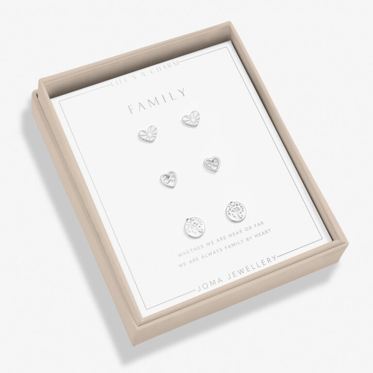 Joma Jewellery Life's A Charm Family Silver Plated 3 Pairs Of Earrings