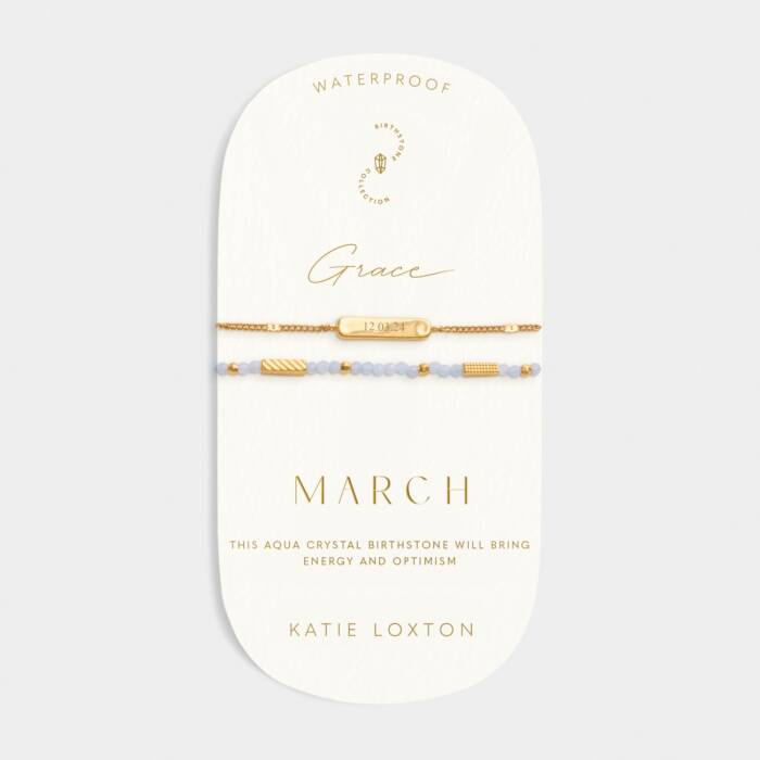 Waterproof Birthstone Bracelet March Aqua Crystal 18cm