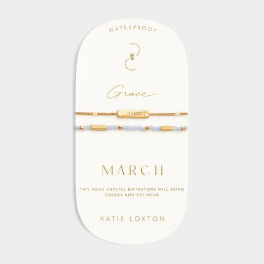 Waterproof Birthstone Bracelet March Aqua Crystal 18cm