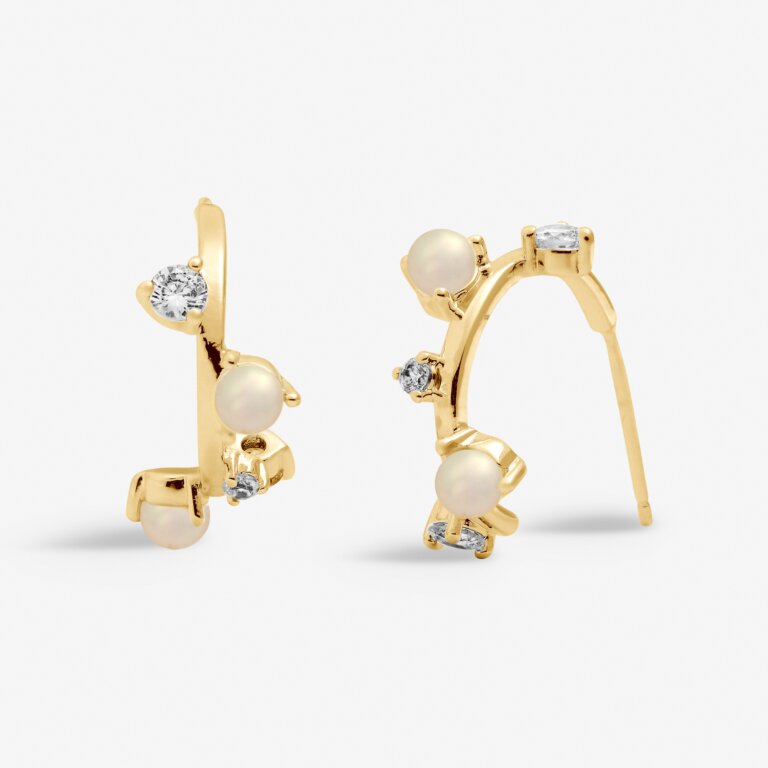 Joma Jewellery Halo Pearl Cz & Pearl Gold Plated Hoop Earrings