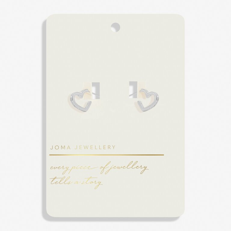 Joma Jewellery Style Stories Pave Edge Heart Silver Plated Hoop Earrings