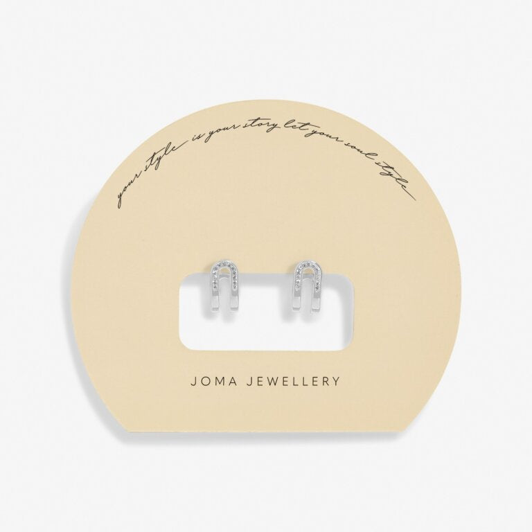 Joma Jewellery Soul Shine Pave Arc Silver Plated Huggie Earrings