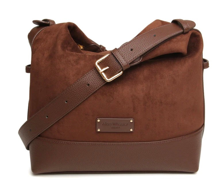 Alice Wheeler Chocolate Kensington Suedette Large Crossbody Bag