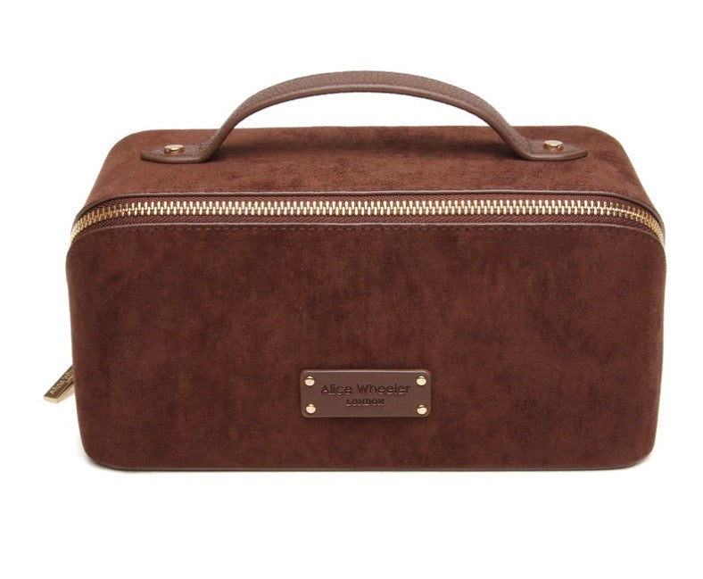Alice Wheeler Chocolate Kensington Suede Train Case